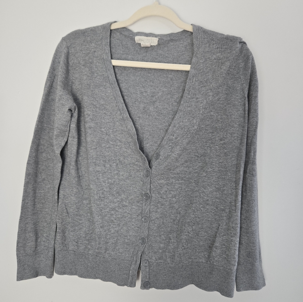 Forever 21 Gray Cardigan Sweater V-Neck Knit
